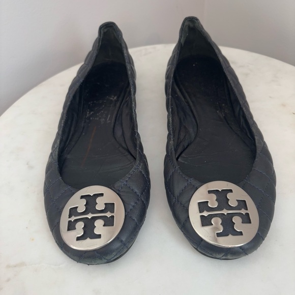 Tory Burch Black Quinn Quilted Round Toe Leather Ballet Flats Size 8 - Picture 1 of 10
